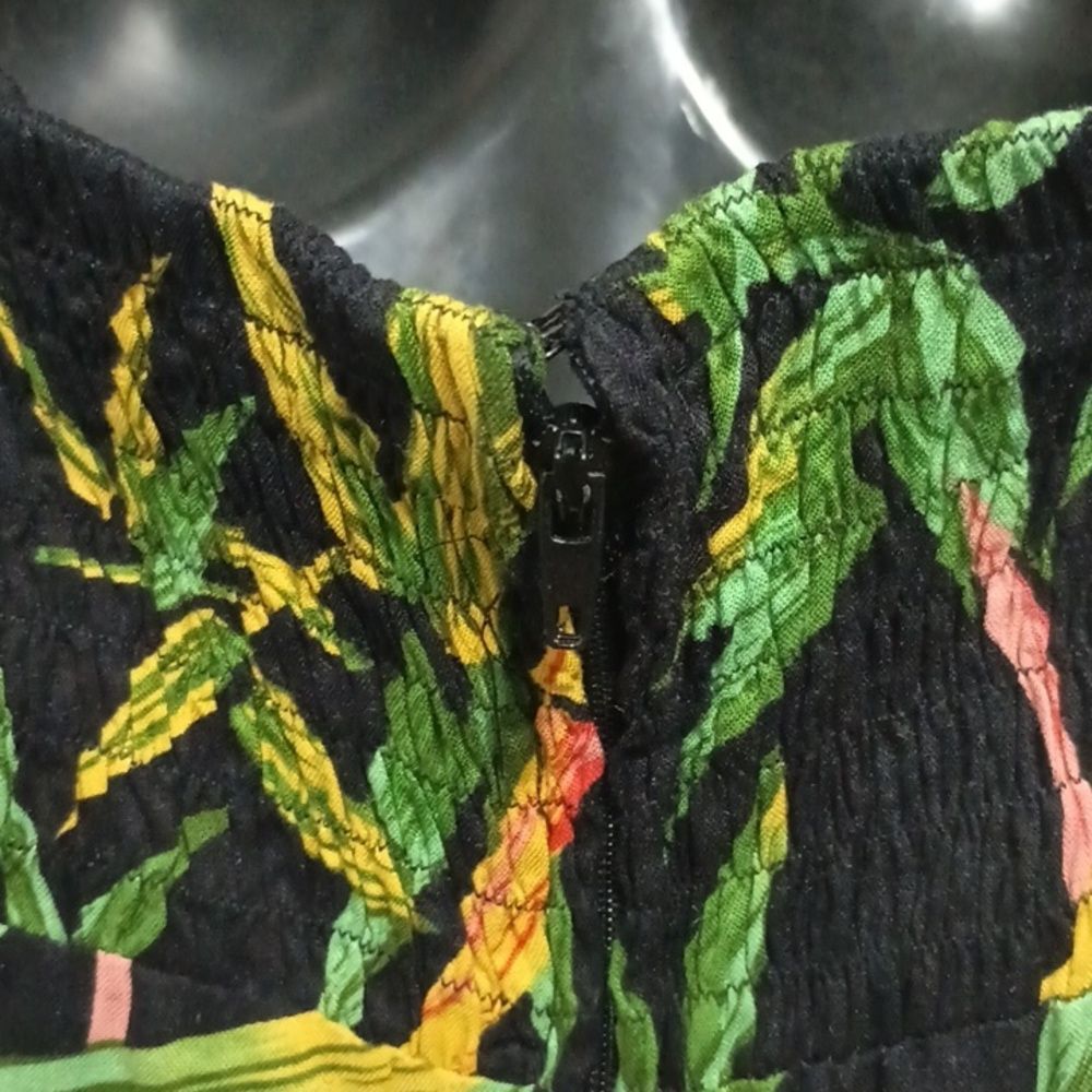 R&K Black Tropical Floral Midi Dress with Green & Yellow Leaf Print - Picture 8 of 14